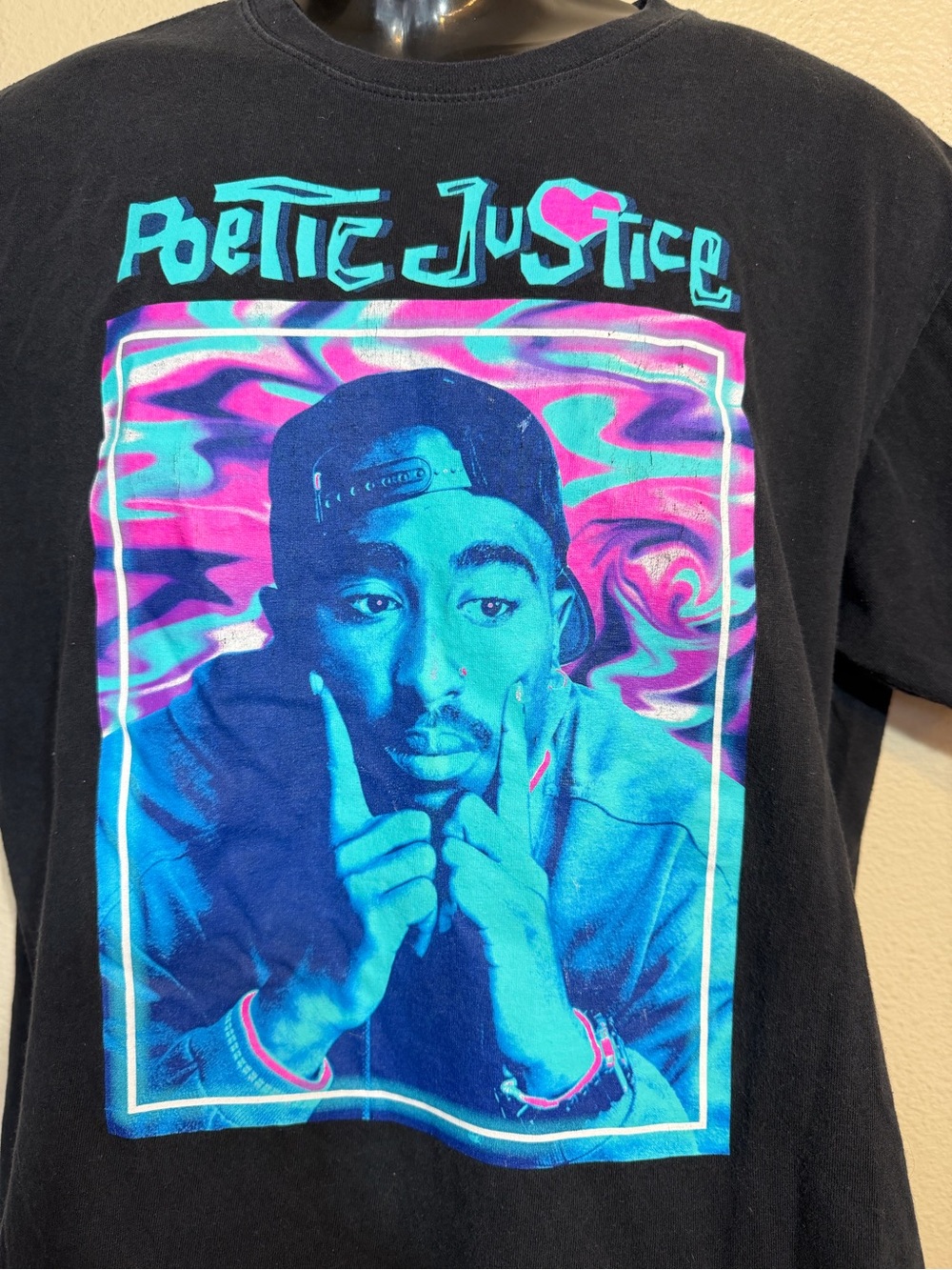 Black 'Poetic Justice' Graphic T-Shirt - Black with Teal & Pink - Picture 2 of 6